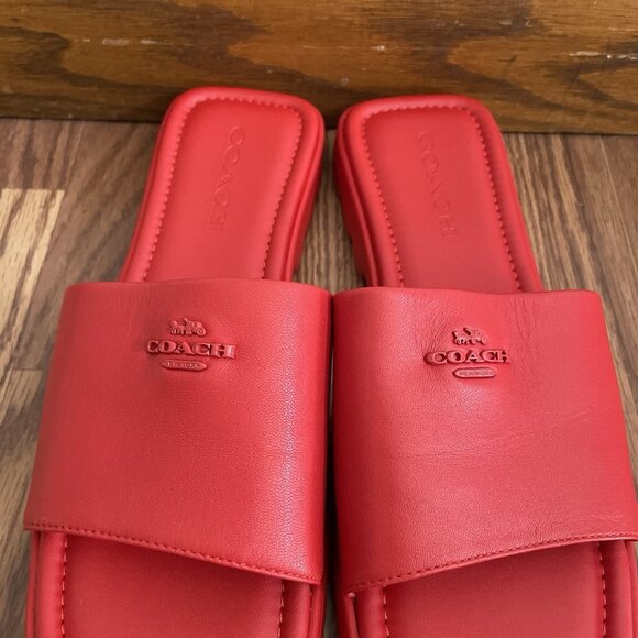 Coach Women Size 8.5B Bright Poppy Slip-On Square Toe Fiona Leather Sandal NWB - Picture 5 of 16